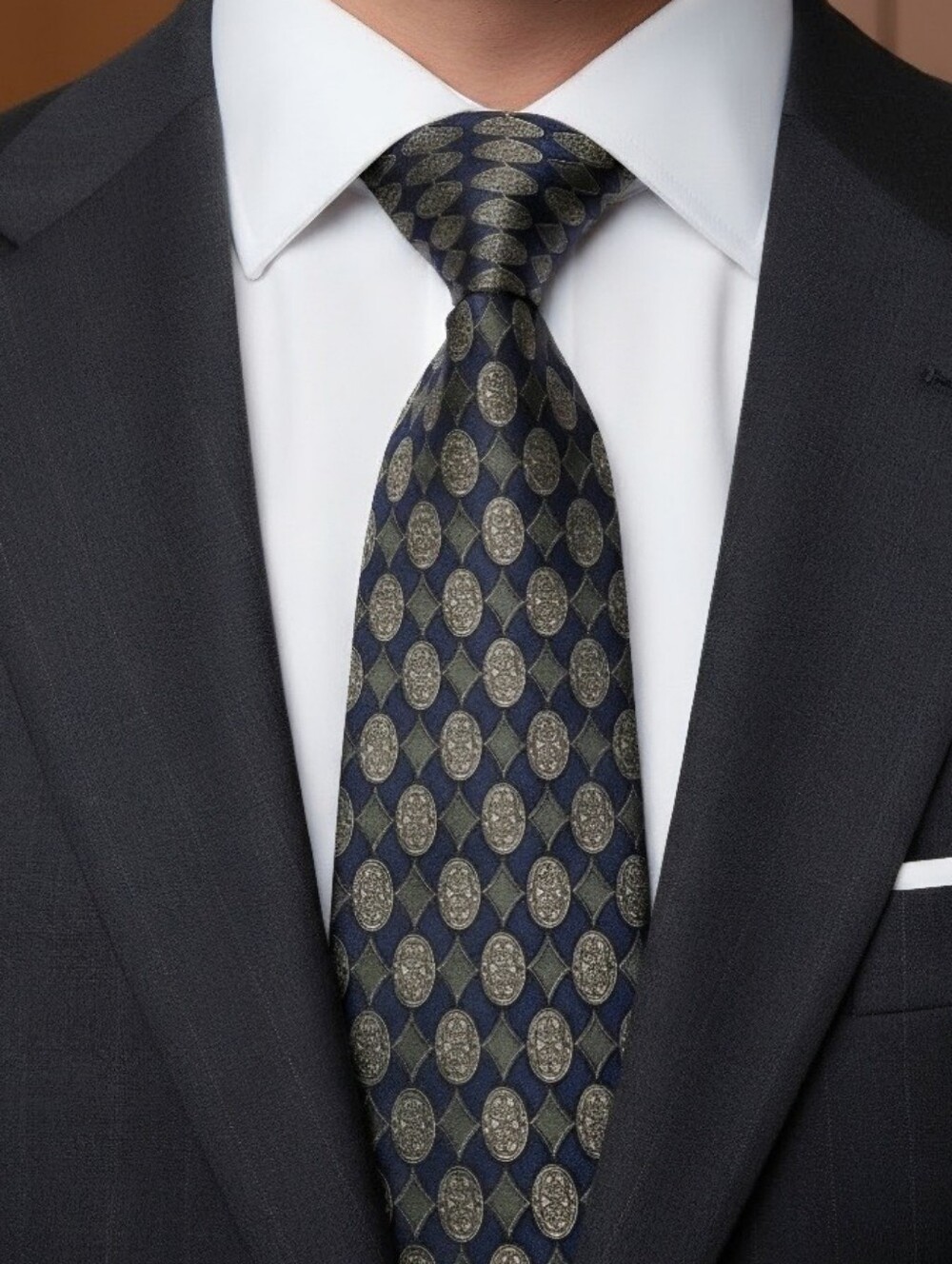 Puritan Elegant Blue, Gold and Olive Men's Tie